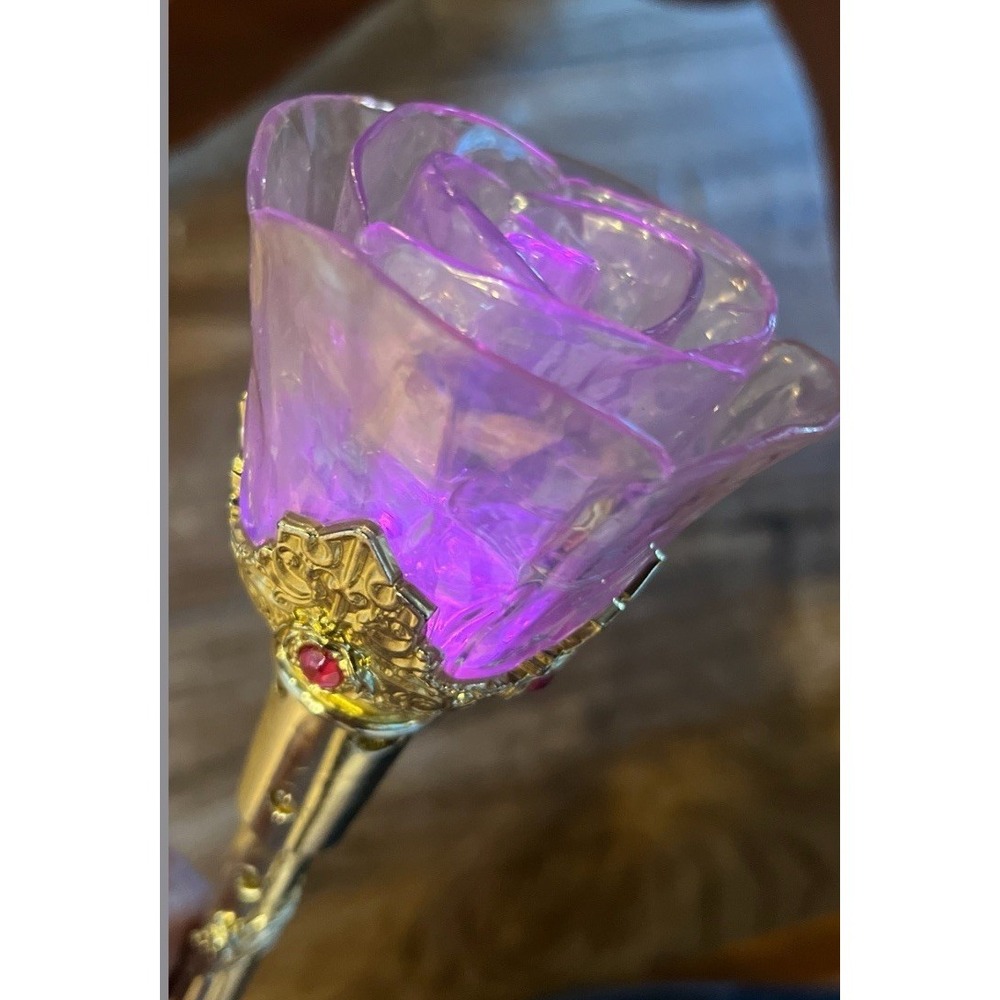 Disney Store Beauty and the Beast Princess Belle Gold Light Up Rose Wand Tested